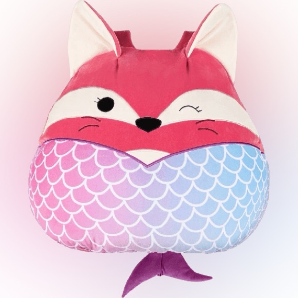 Squishmallows Fox Mermaid Pillow - Pink, Lavender & Blue Gradient.